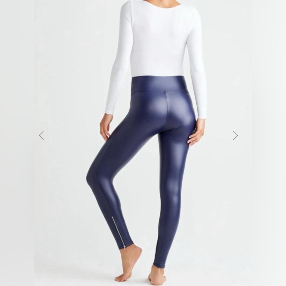 Yummie Faux Leather Shaping Legging W/ Side Zip - Medieval Blue Size S NWT